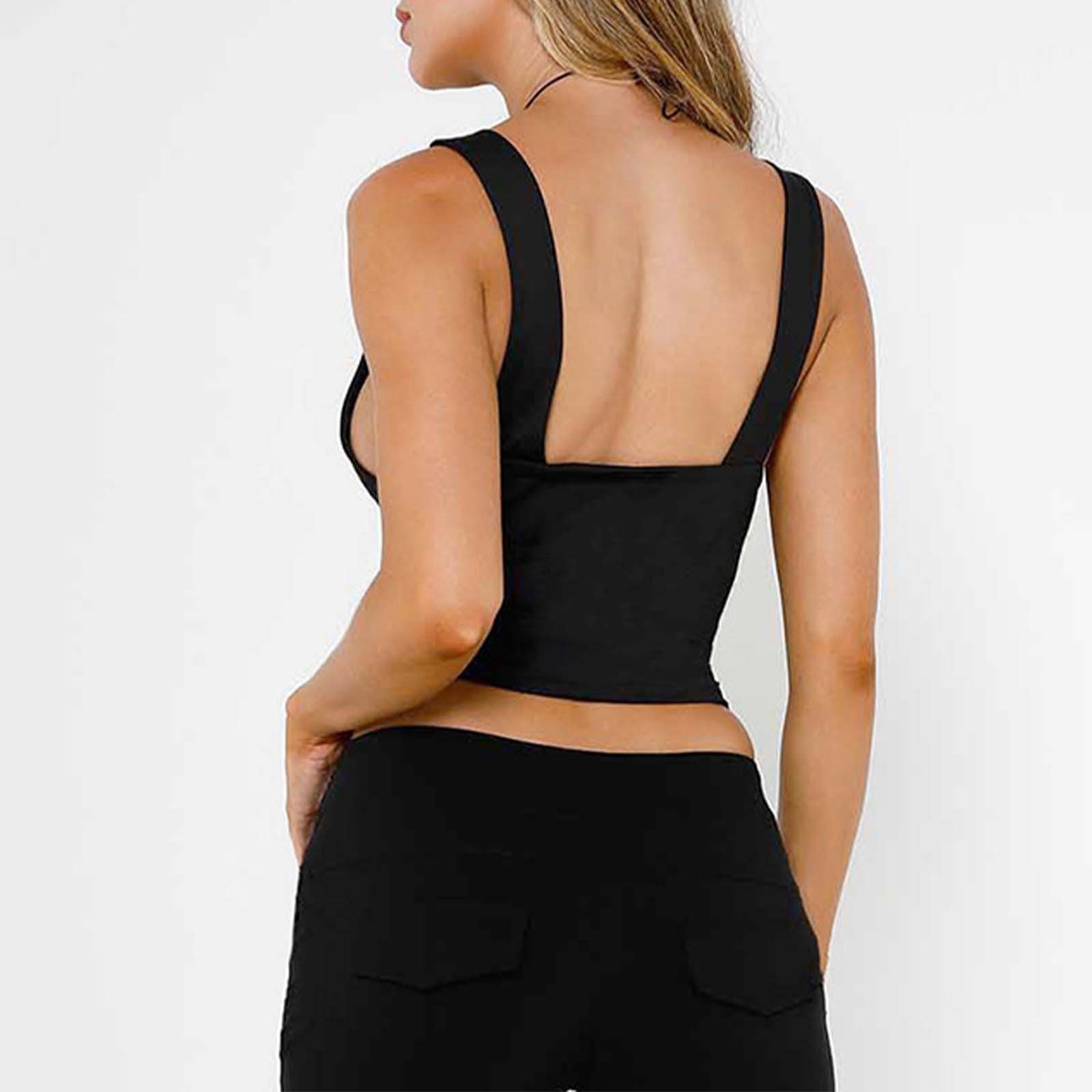 thumbnail image 3 of Camisa sexy de verano ajustada sin mangas con cuello en V y corte corto para mujer, 3 of 7